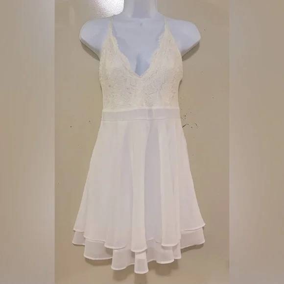 knee length dresses for ladies Felicia Floral Beaded Mini Dress in Ivory-2 | Size: M | Knit Fabric/Mesh Fabric/Mesh Fabric
